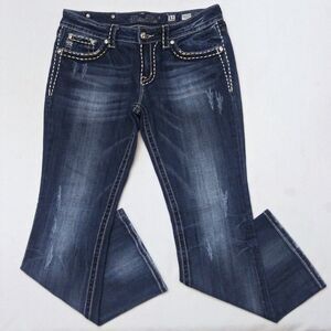 MISS ME Distressed Saddle Stitch Border Bootcut Jeans Flap Pockets JPS501416R